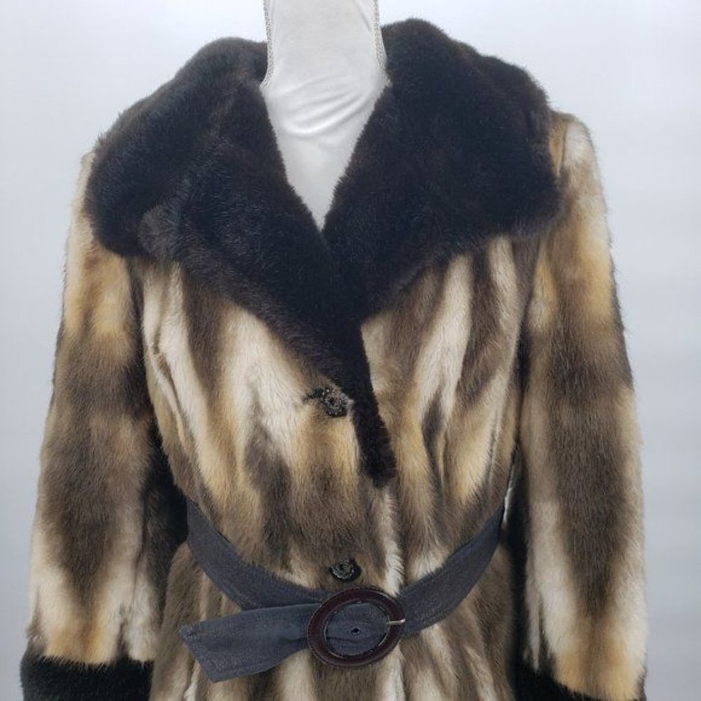 OTTA FIR Vintage Faux Fur Coat 50's 60's Retro Textured Belted Small EUC - Picture 3 of 15